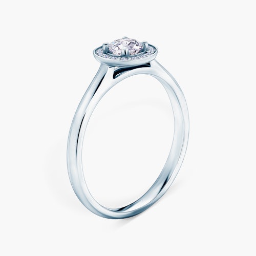 Pierścionek zaręczynowy SAVICKI: białe złoto, biały szafir, diamenty